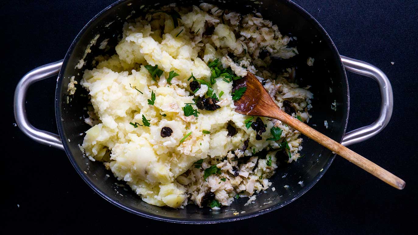 salt cod ‘brandade’ with brined black olives, icookstuff