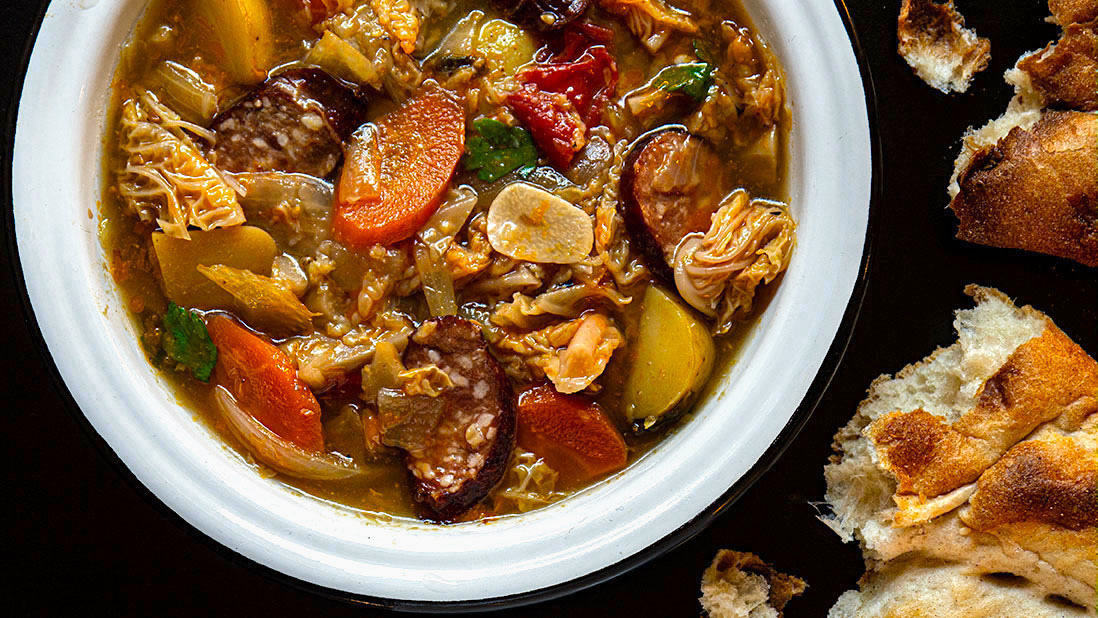 savoy cabbage & smoked sausage soup, icookstuff