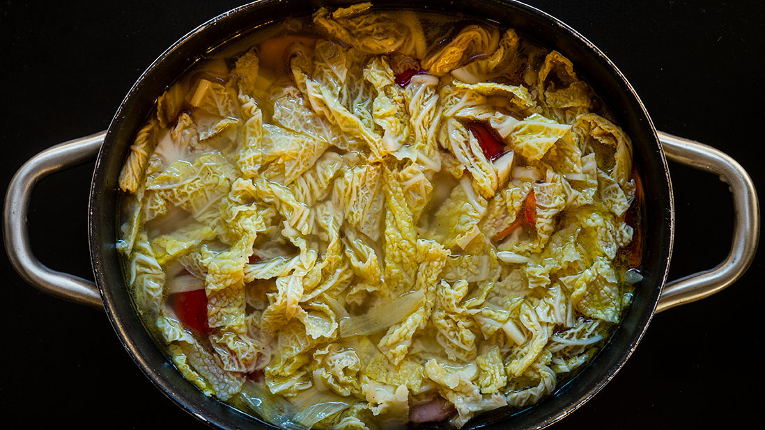 savoy cabbage & smoked sausage soup, icookstuff