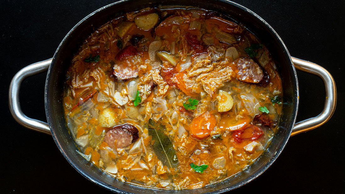 savoy cabbage & smoked sausage soup, icookstuff