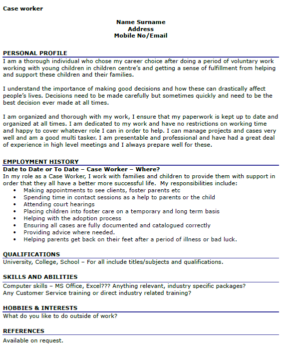Case Worker CV Example