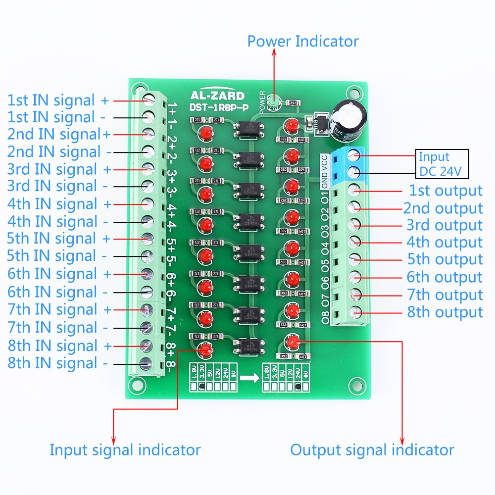 3.3V to 24V 8Channel Optocoupler Isolator Photoelectric Isolation