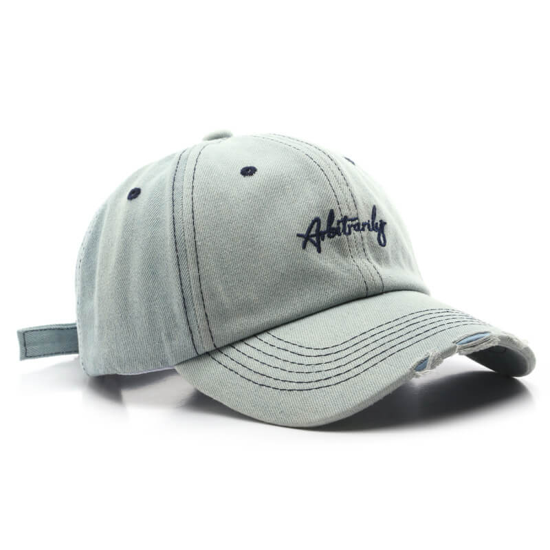 Design Your Own 6 Panel Ripped Denim Custom Embroidered Baseball Cap