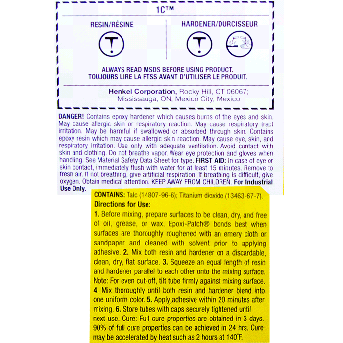 Loctite 1C Hysol Epoxi Patch Adhesive Resin and Hardener, 2 tubes 4.2 oz.