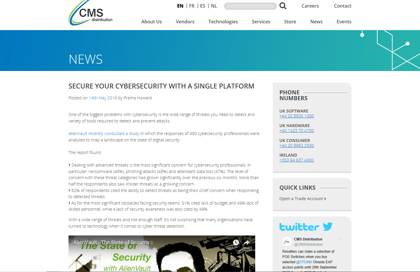 CMS Distribution AlienVault cybersecurity article Ideaswise Copywriting