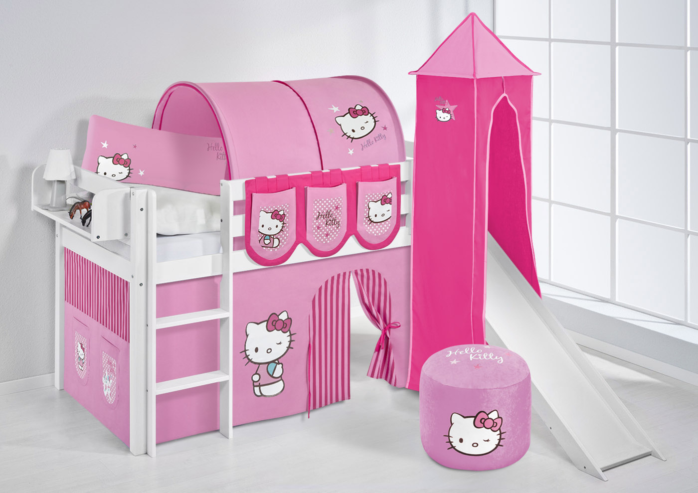 CHILDRENS CABIN BED BUNK BED MIDSLEEPER JELLE 190x90 + TOWER + SLIDE BY