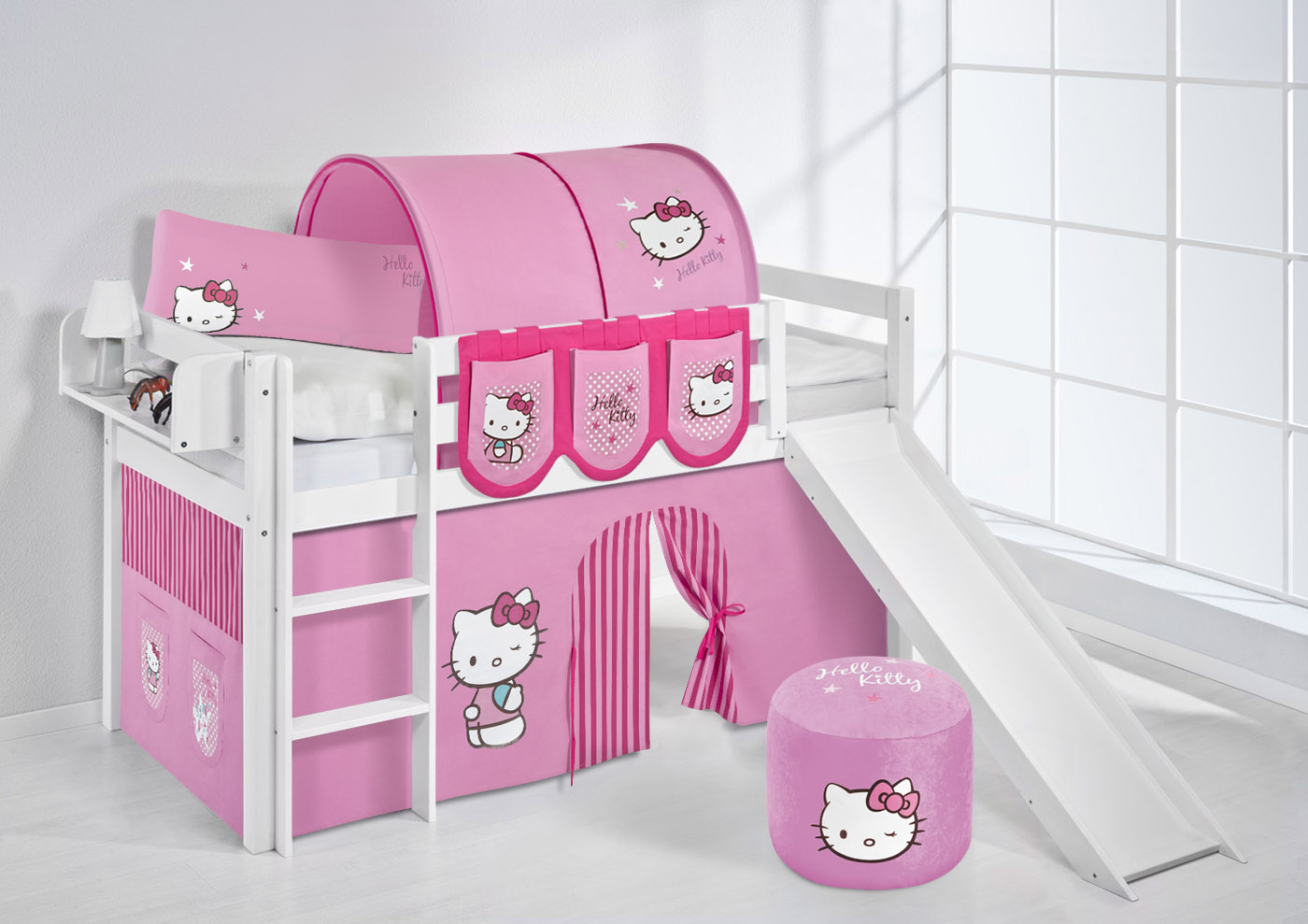 CABIN BED BUNK BED MIDSLEEPER HIGHSLEEPER JELLE + SLIDE + CURTAINS BY