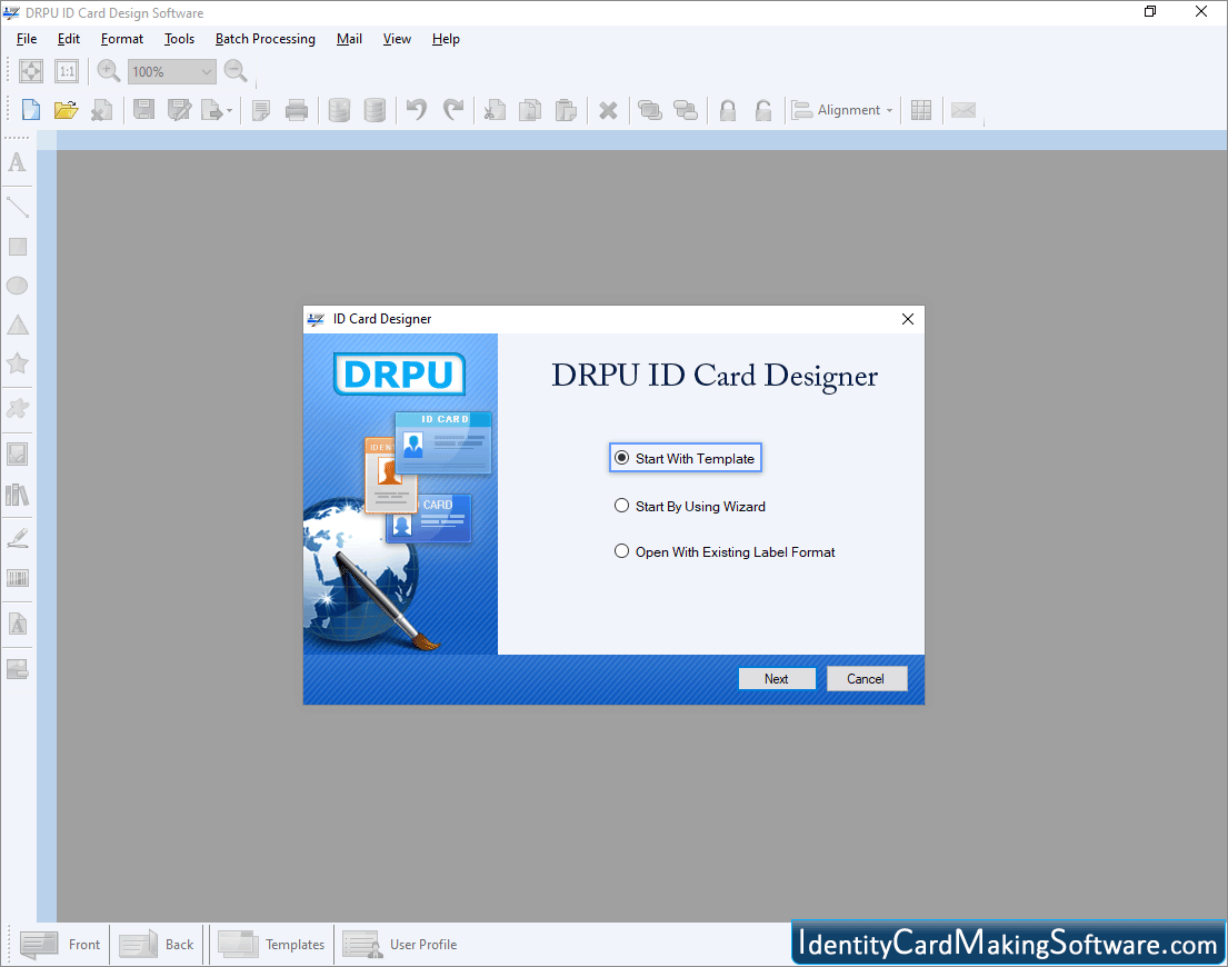 Screenshots of Identity Card Making Software to design ID card badges