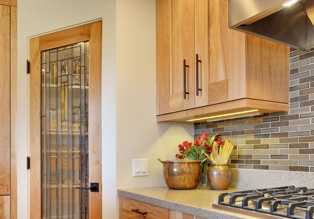 Contemporary Kitchen with Quartz Countertops and Red Birch