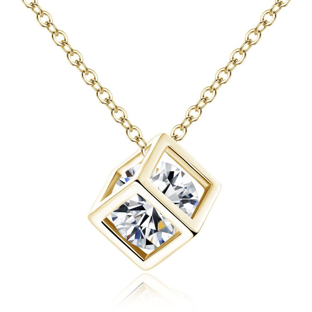GOLD Halskette MIT Anhänger Würfel Diamant Geschenk Weihnachten Schmuck