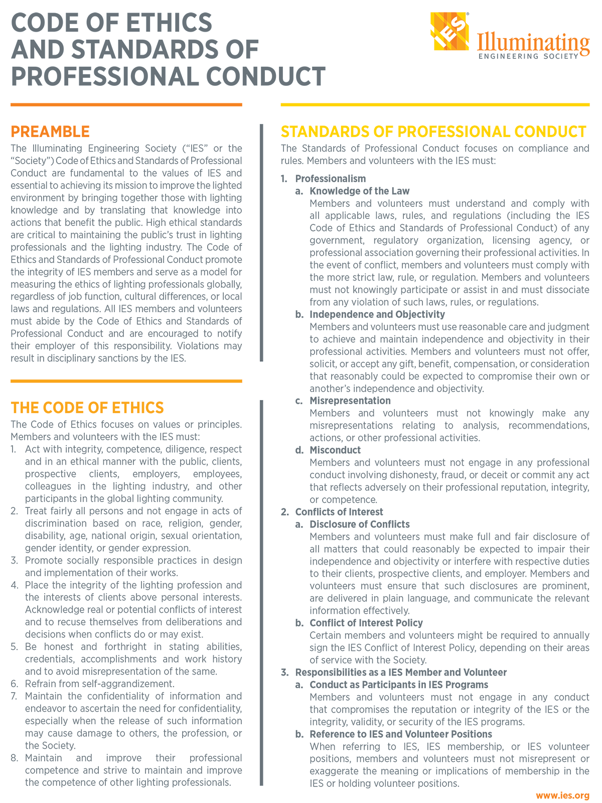 Code of Ethics and Standards of Professional Conduct Illuminating