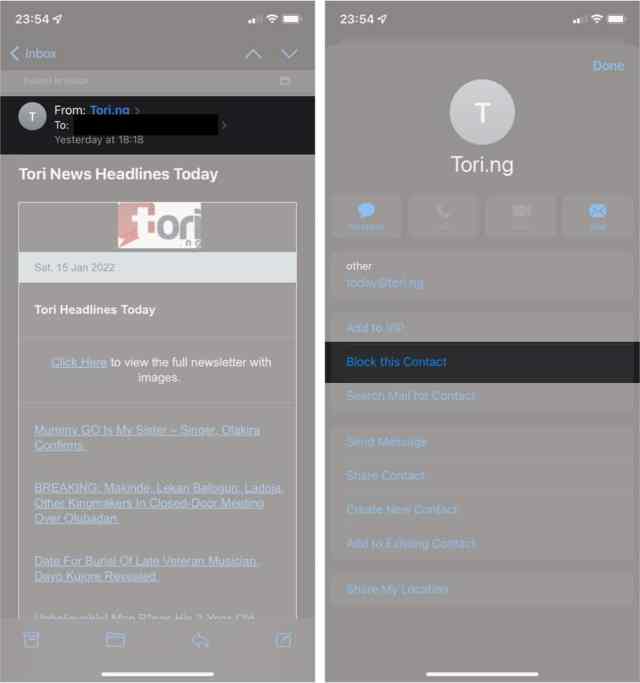 iOSメールアプリを介してメールをブロックする