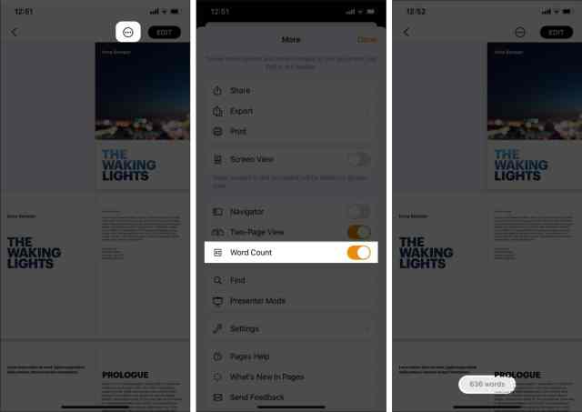 iPhone의 Pages에서 단어 수 보기
