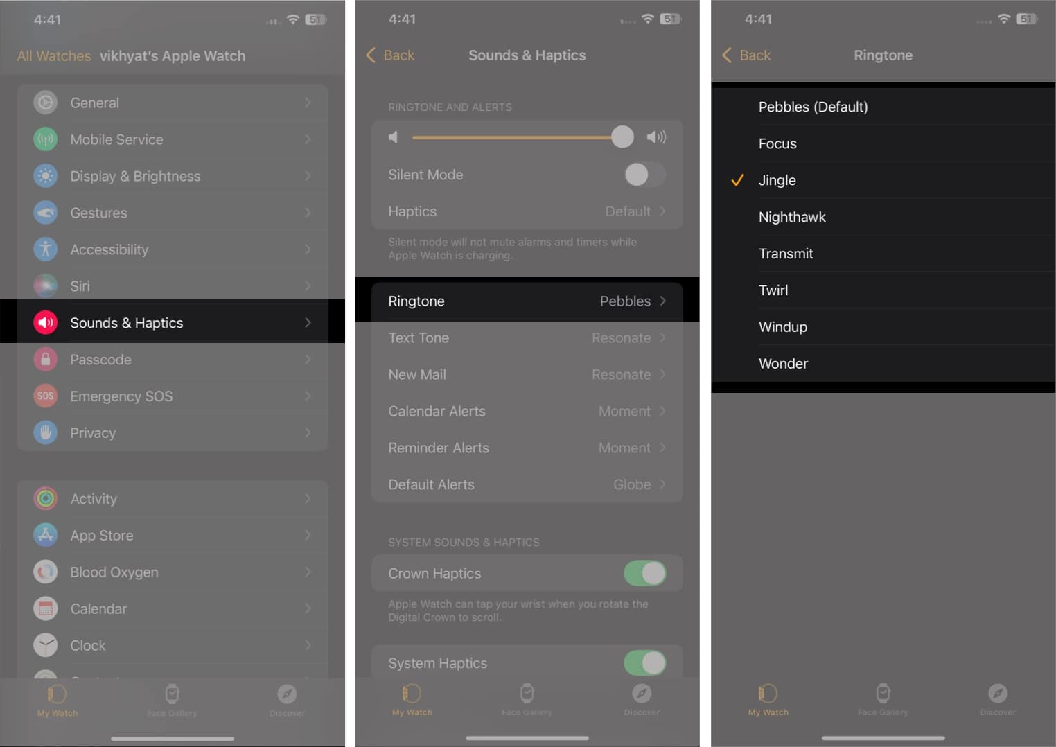 watchOS 11 How to change Apple Watch ringtone