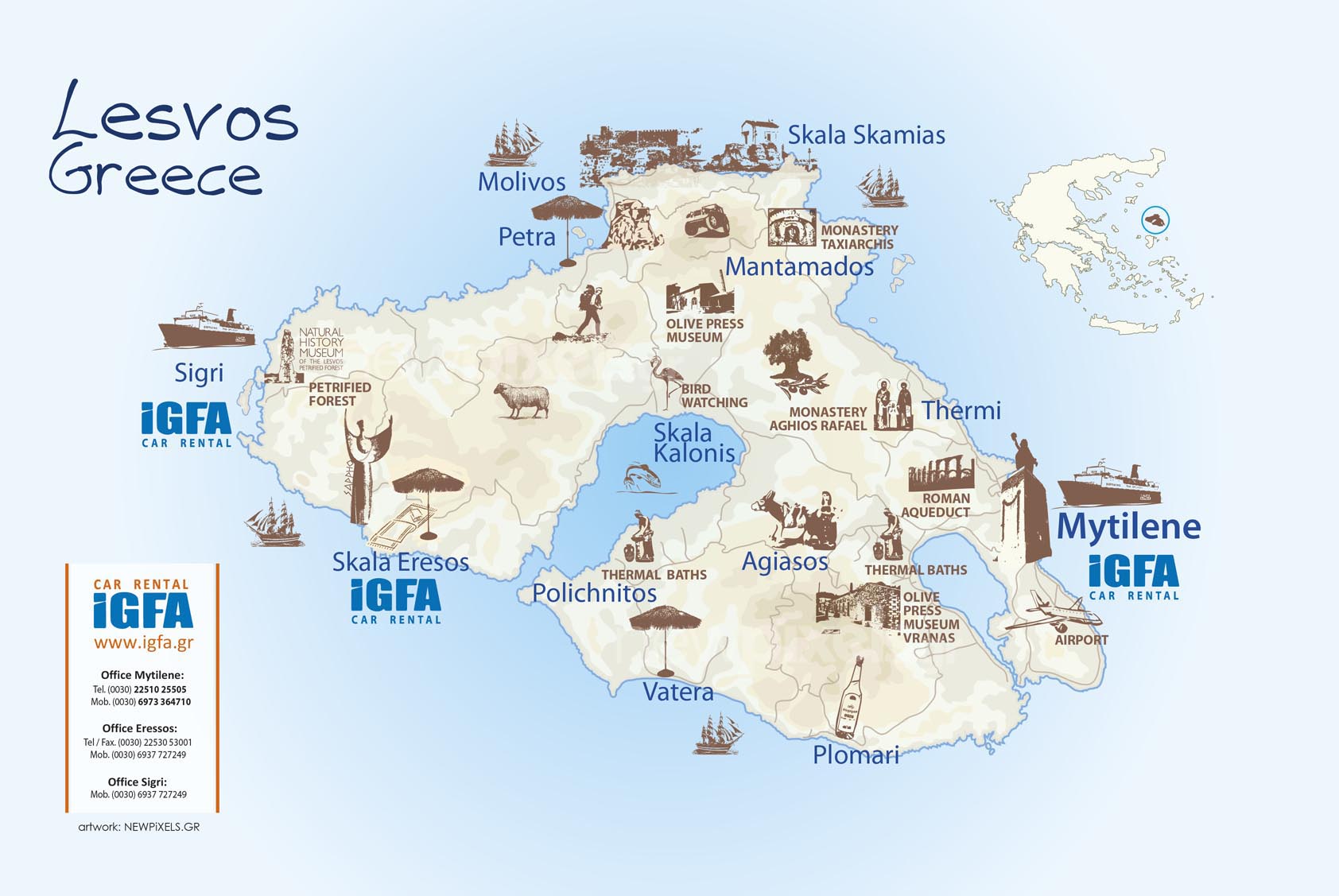 IGFA Lesvos Car Rental Mytilene, Eresos, Sigri, Molyvos