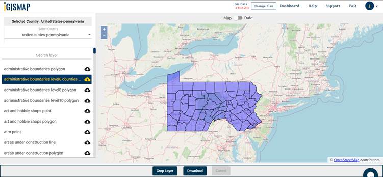 Download Pennsylvania State GIS Maps Boundary, Counties, Rail, highway