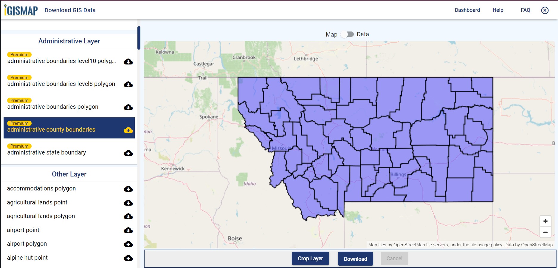Download Montana State GIS Data County, rail, highway shapefile