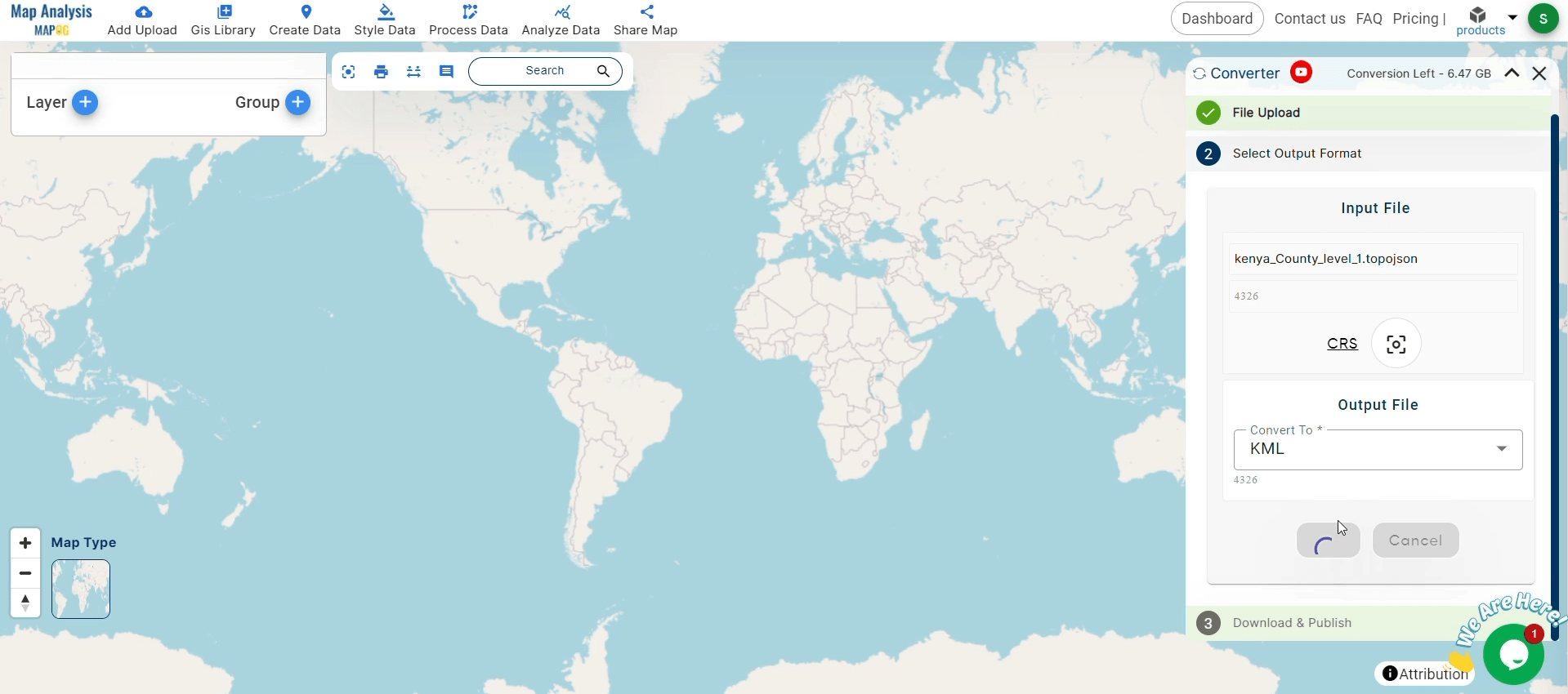 Convert TopoJSON to KML GIS Data Online and download