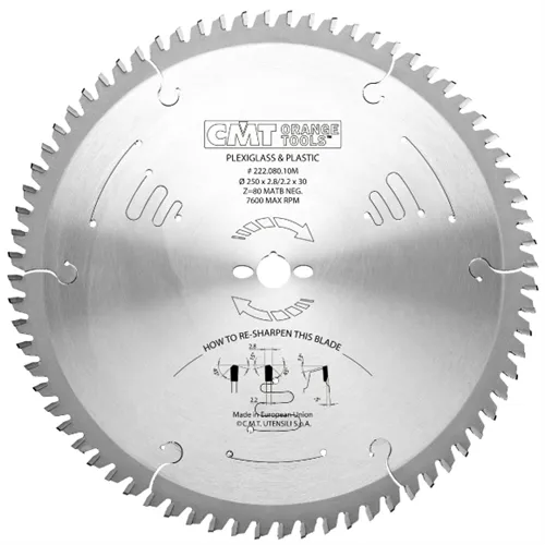 CMT Saw Blade for Laminated Flooring, PVC & Plexiglass D250x2,8 d30