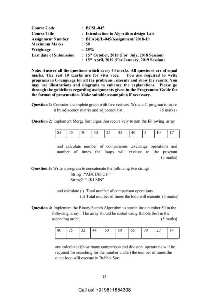 BCSL045 Introduction to Algorithm design Lab Solved Assignment 2018
