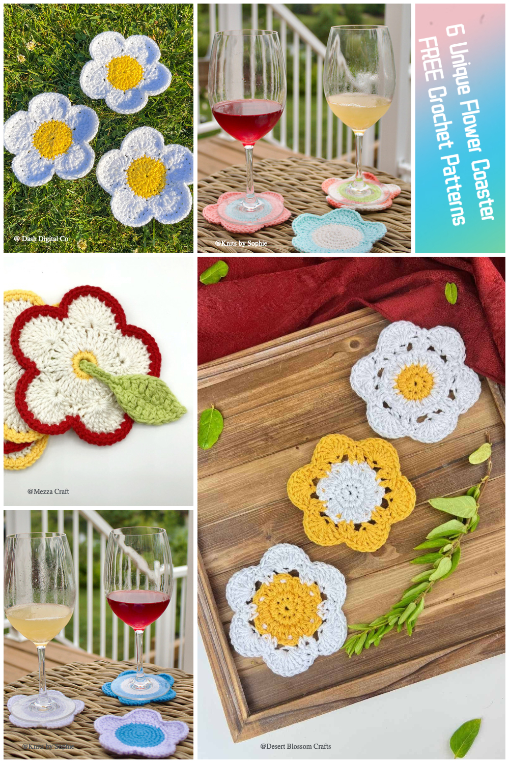 6 Flower Coaster FREE Crochet Patterns