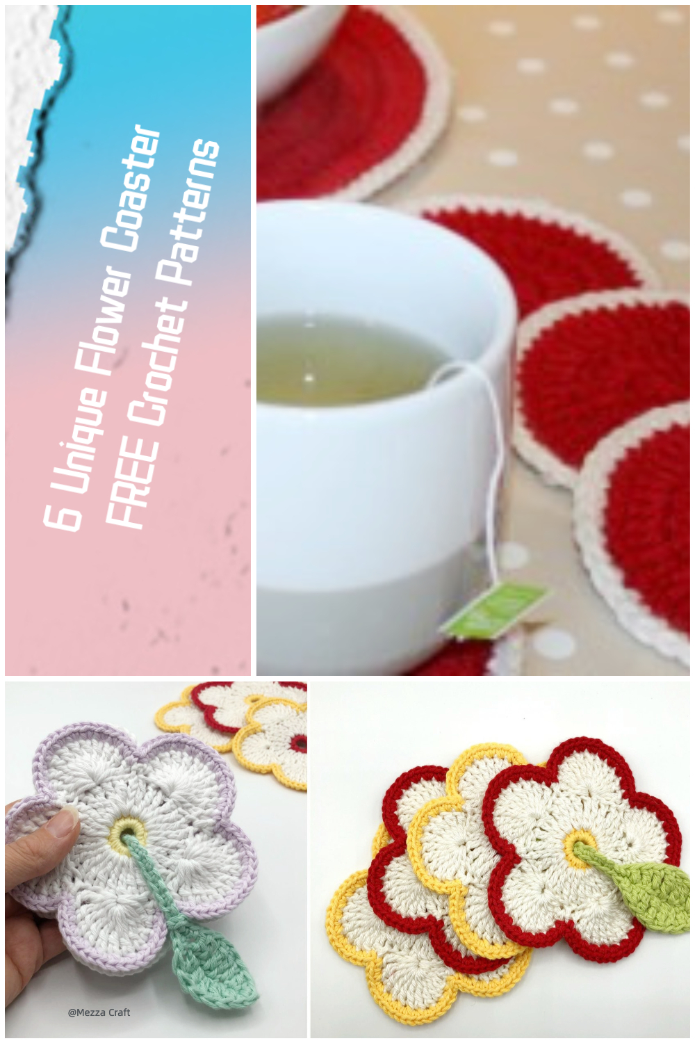 6 Flower Coaster FREE Crochet Patterns
