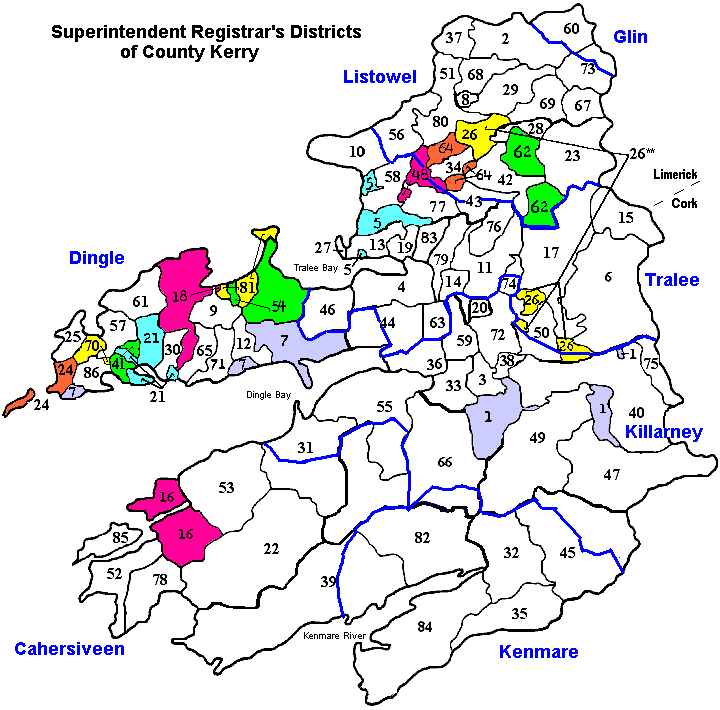 DED Registration Districts Map/Civil Parishes of County Kerry