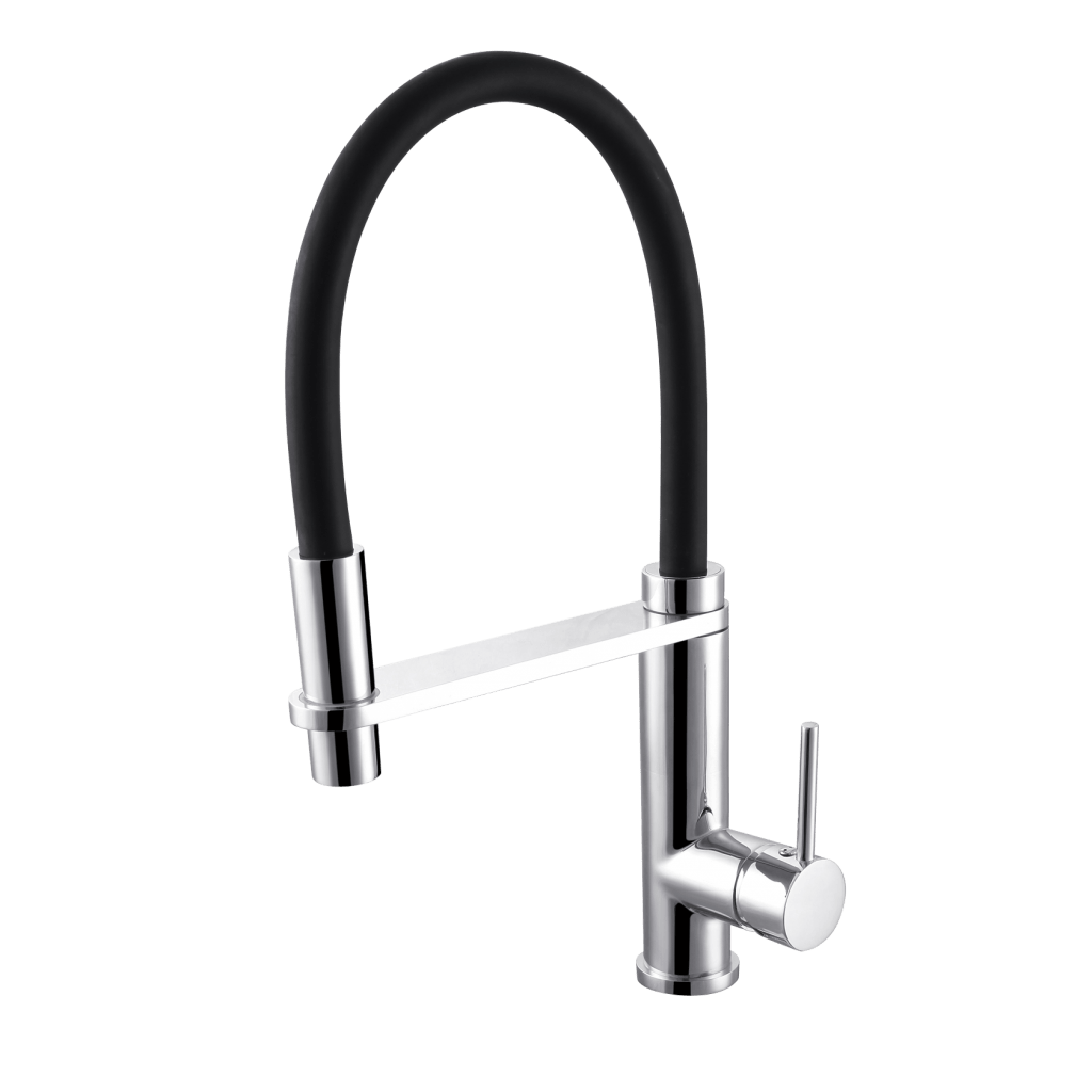 Kitchen sink mixer tap chrome w/ pull down rubber spout