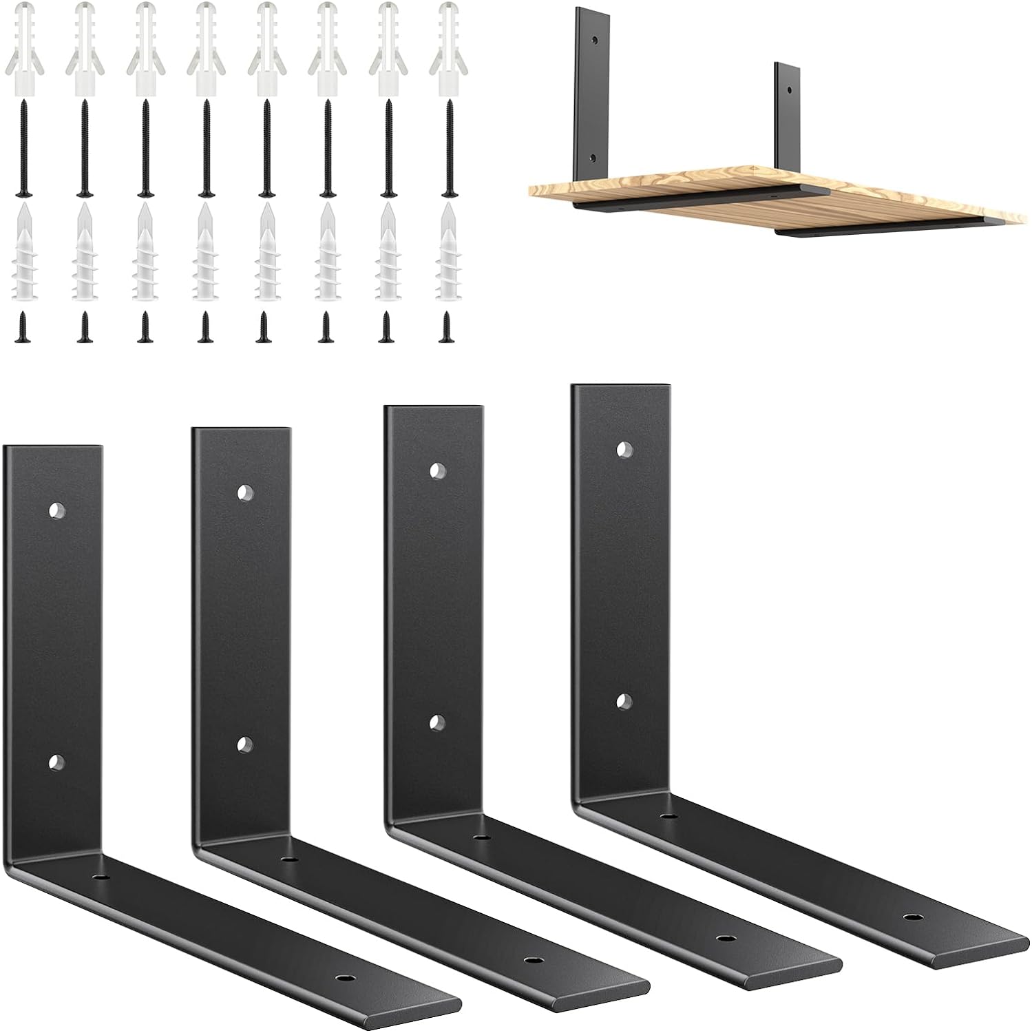 Housolution Shelf Brackets 8inch, [4 PACK] Heavy Duty Iron Floating