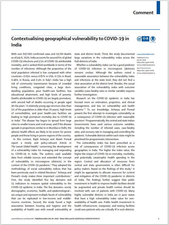Contextualising geographical vulnerability to COVID19 in India