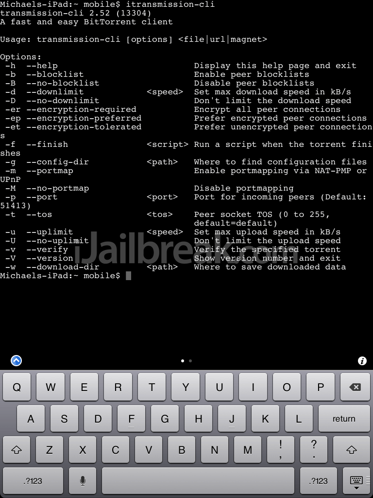 iTransmission CLI Cydia Tweak Command Line BitTorrent Client On iPhone
