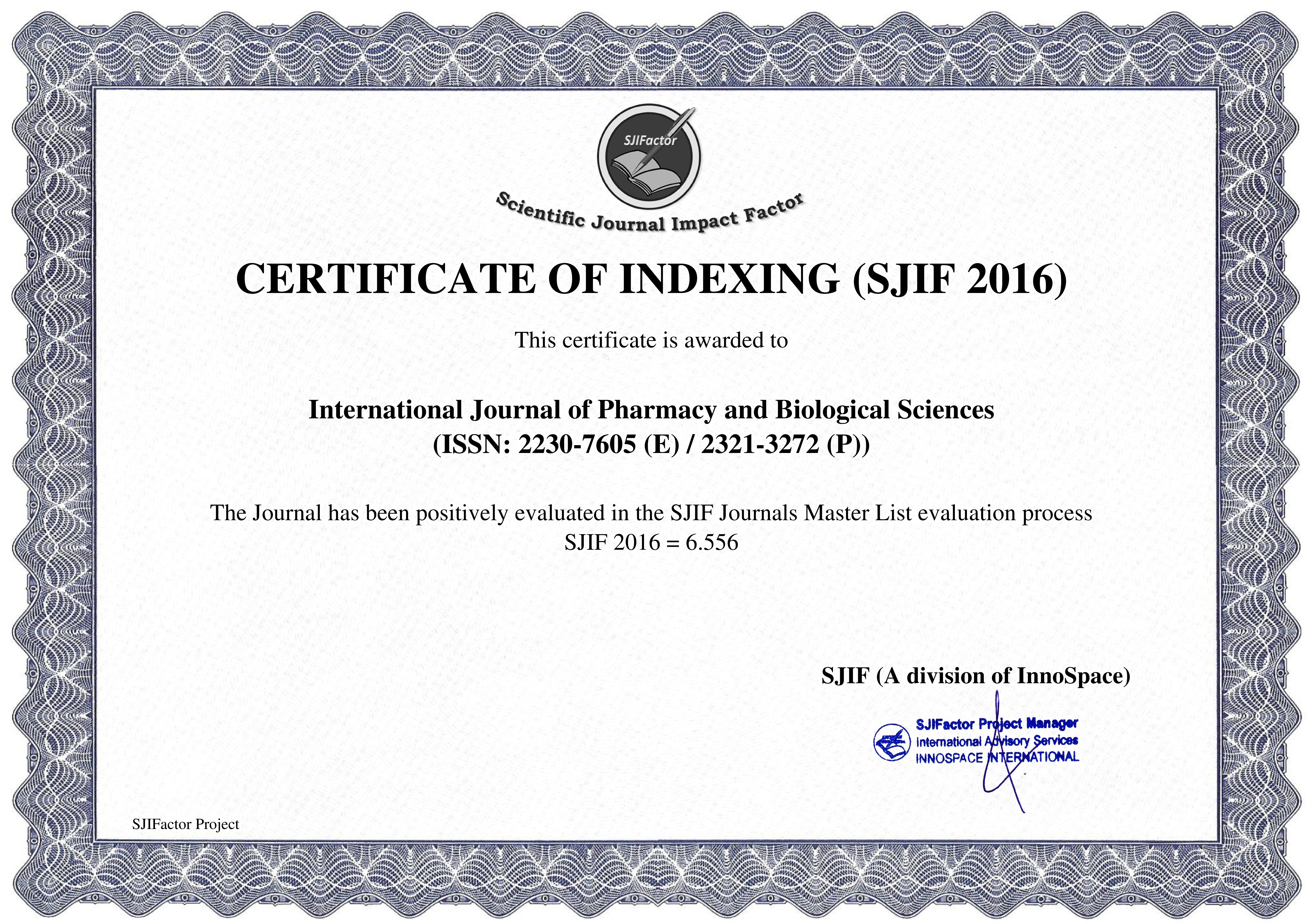  IJPBSInternational Journal of Pharmacy and Biological Sciences