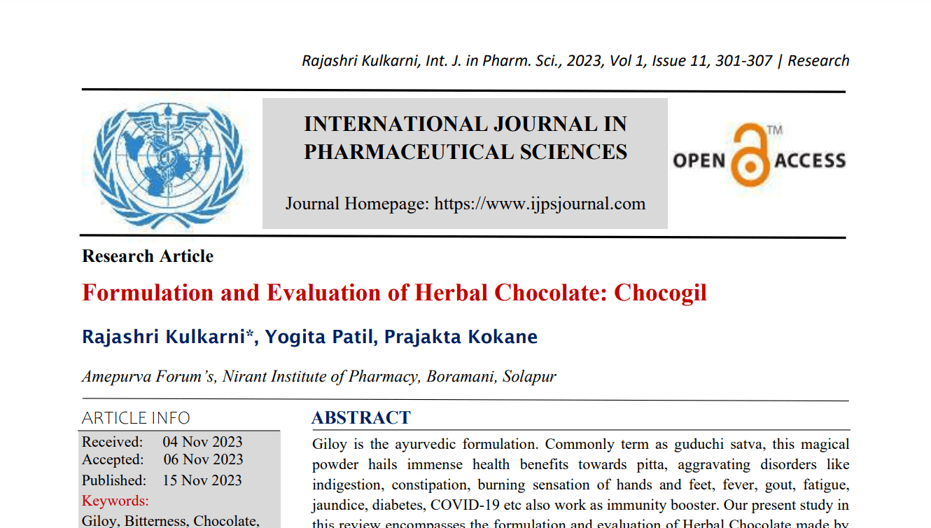 Formulation and Evaluation of Herbal Chocolate Chocogil