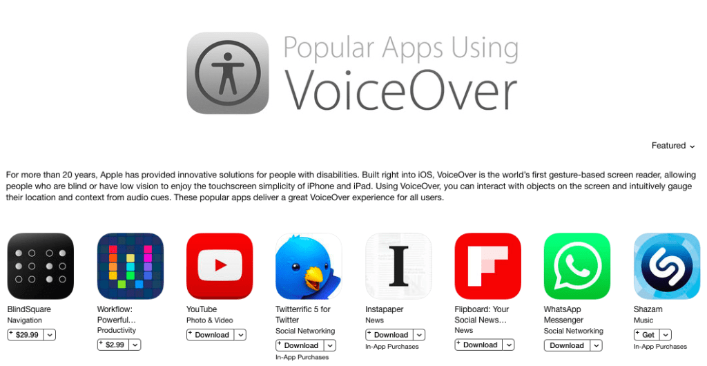 Apple highlights 'Popular Apps Using VoiceOver' in the App Store