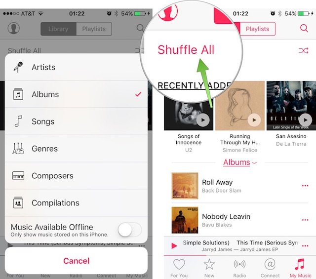 How to shuffle all songs in the Music app in iOS 9