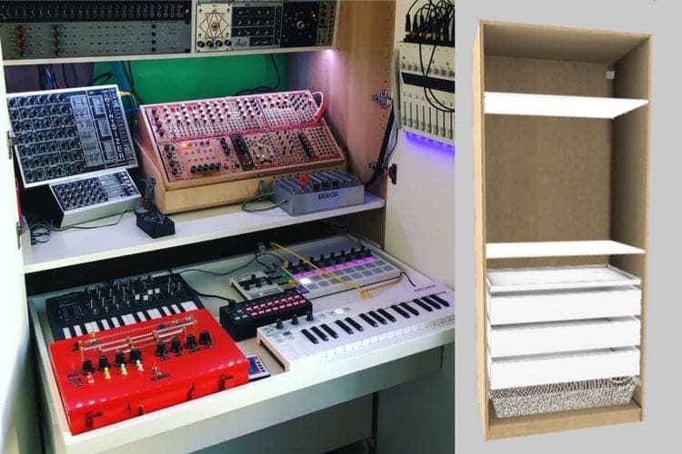 Fabulous Synth Workstation organized in an IKEA PAX wardrobe IKEA