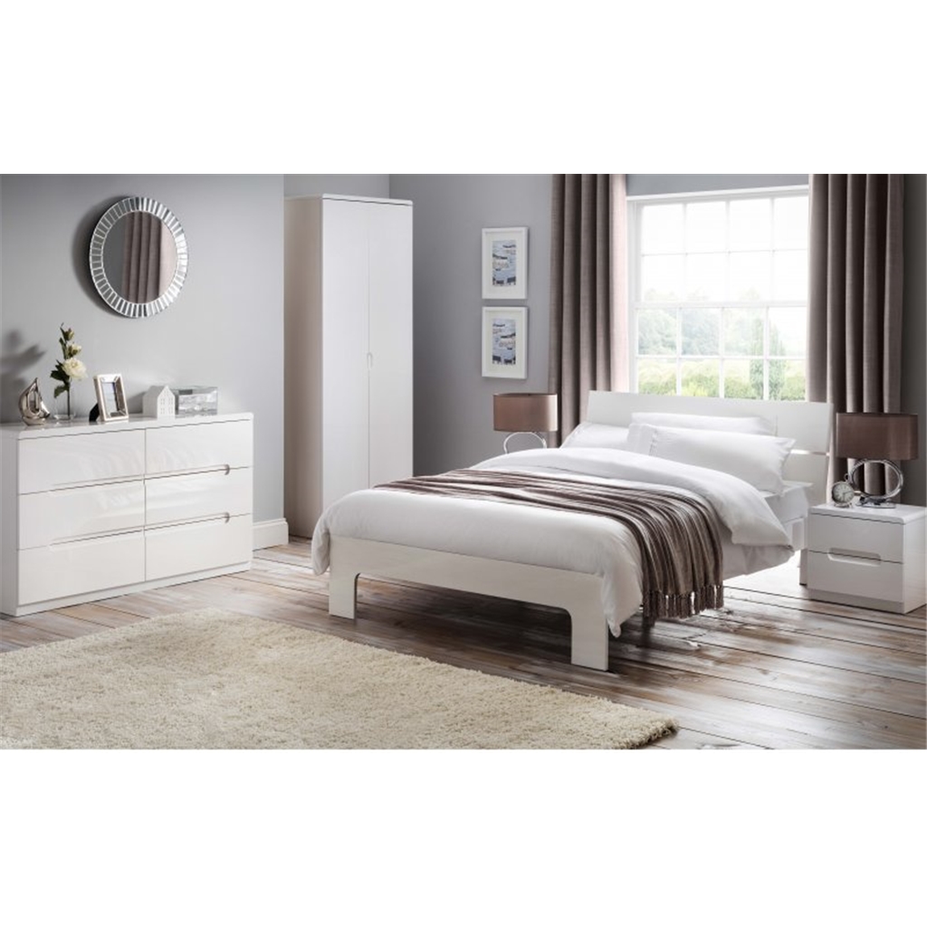 Contemporary Style White High Gloss Finish Double Bed Frame 4ft 6" (135cm)