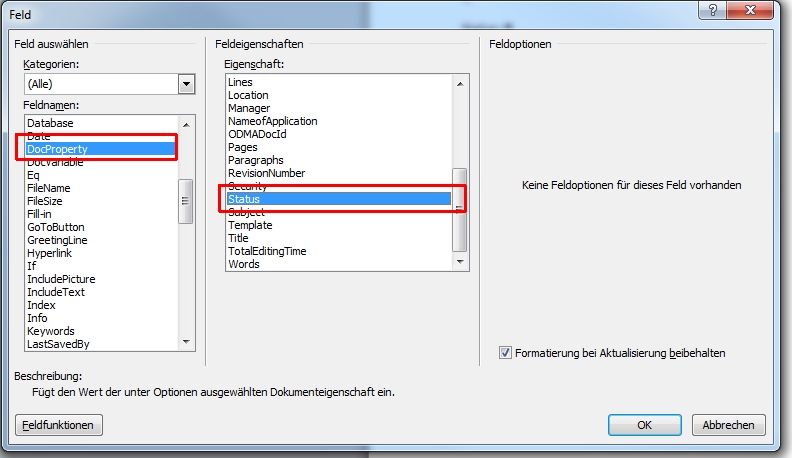 Extended Properties in Word as Placeholder for custom values .. I