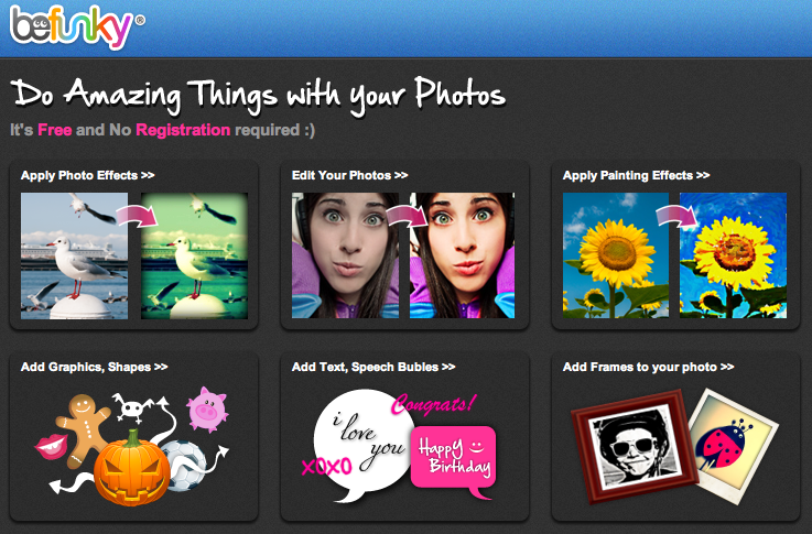 Modificare foto e immagini online con BeFunky Il sito blu