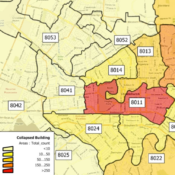 New Zealand Postcodes Map Christchurch earthquake damage statistics ImageCat
