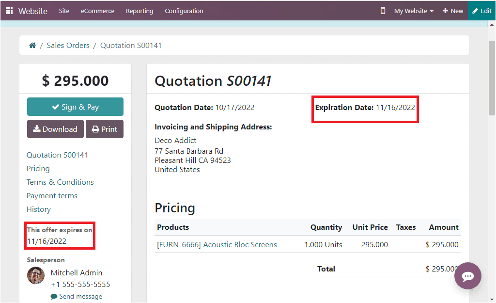Determining Quotation Validity in Odoo 16 Sales App