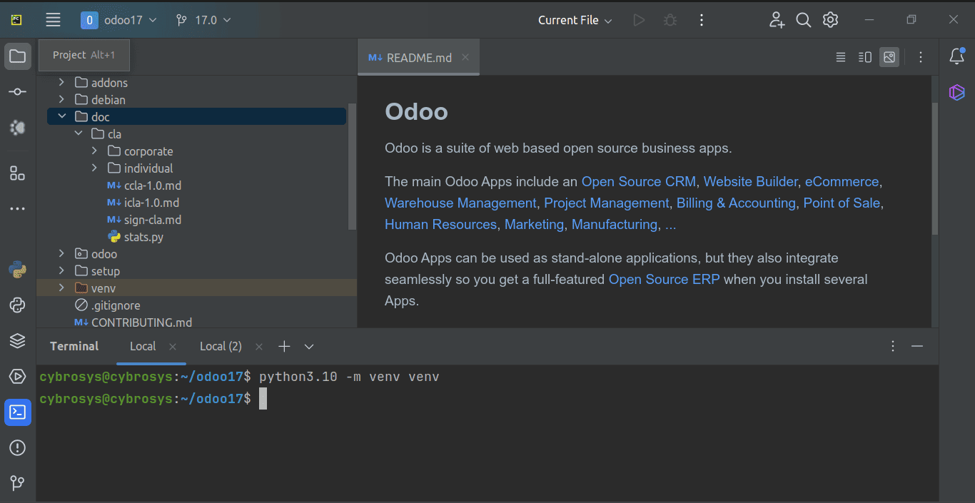How to Setup Odoo 17 Development Environment Using Pycharm in Ubuntu 20.04