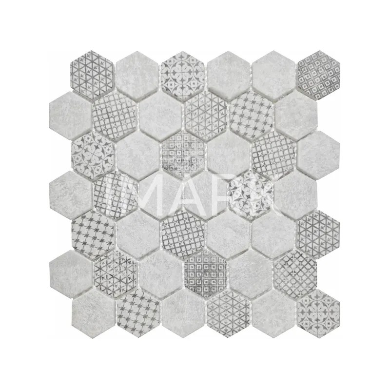 Hexagon Inkjet Print Recycled Glass Mosaic For Sale IMARK Mosaic Tile