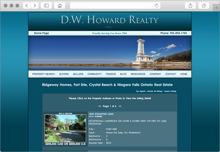 Ridgeway Ontario Real Estate site Design