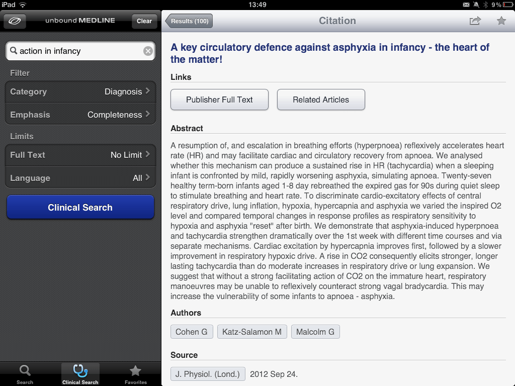 PubMed graphical interface search with new MedLine app