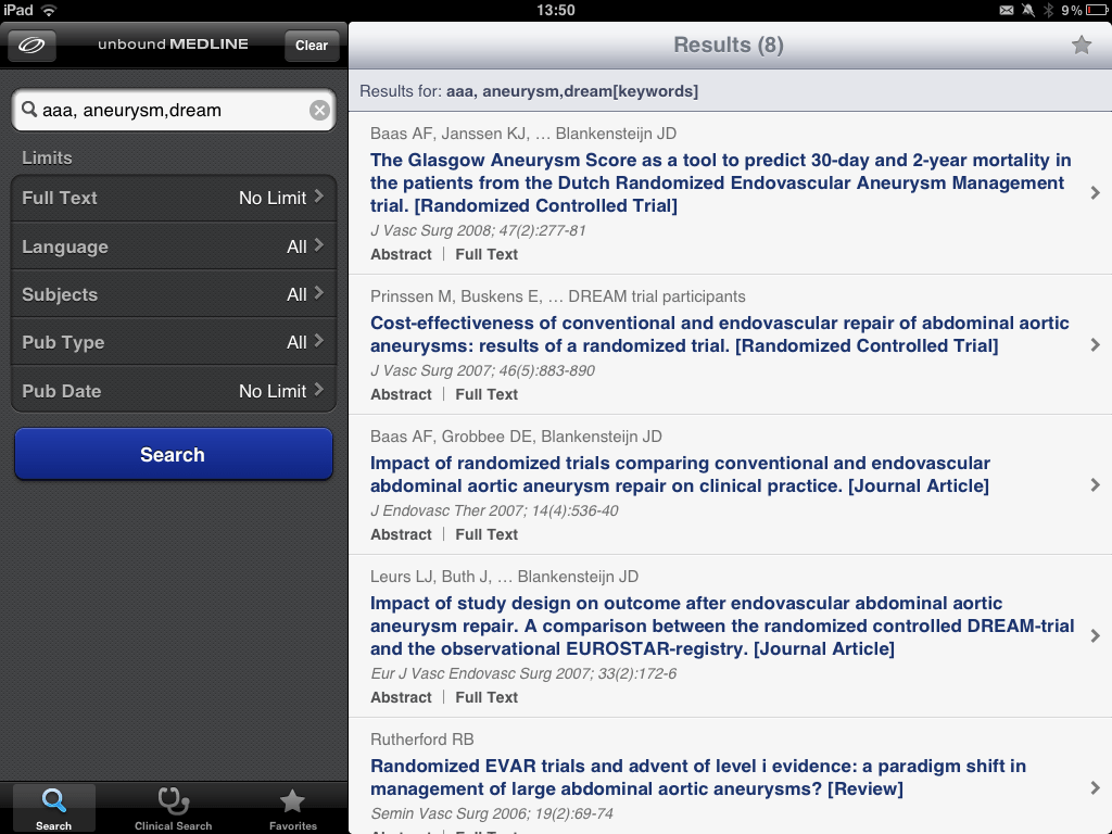 PubMed graphical interface search with new MedLine app