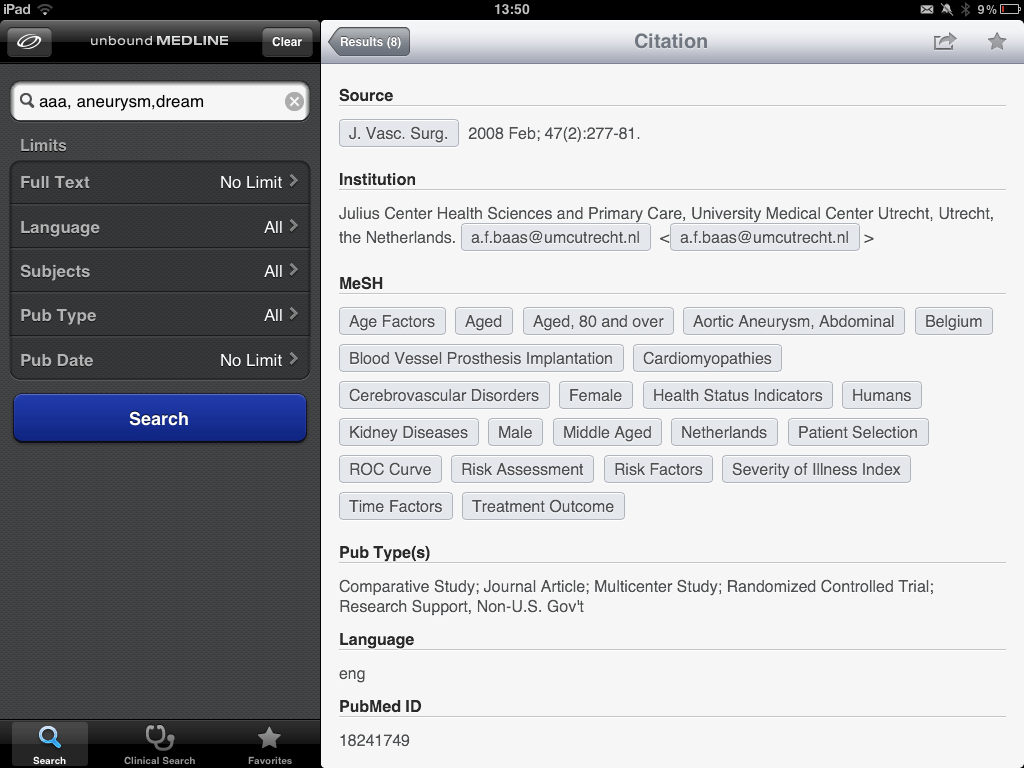 PubMed graphical interface search with new MedLine app