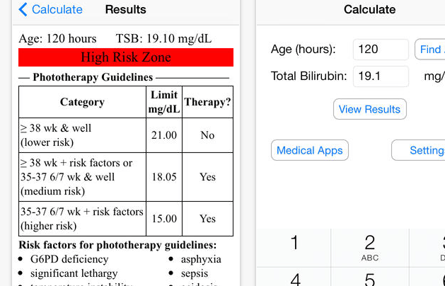 Review of Jaundice app, a calculator for managing Hyperbilirubinemia