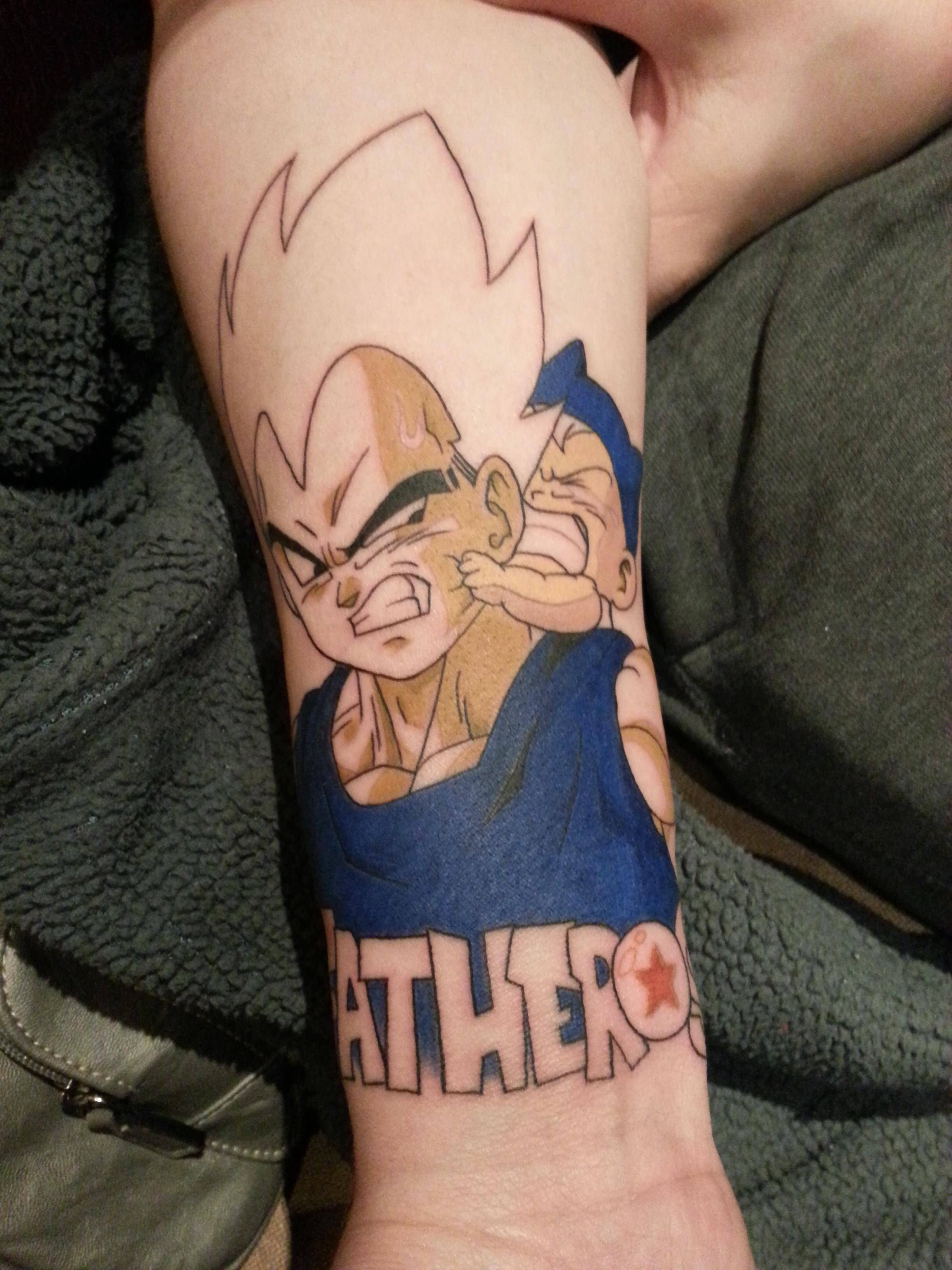 In Honor Of My New Son, I Got A Tattoo Of Vegeta And Trunks. It's Not Done Yet And It Still Needs The Hair Colored, Some Skin Colored, And The Lettering. It 3264_x_2448_jpg