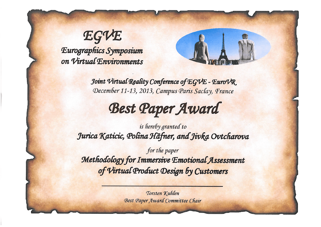 KIT IMI IMI wins Best Paper Award at JVRC 2013